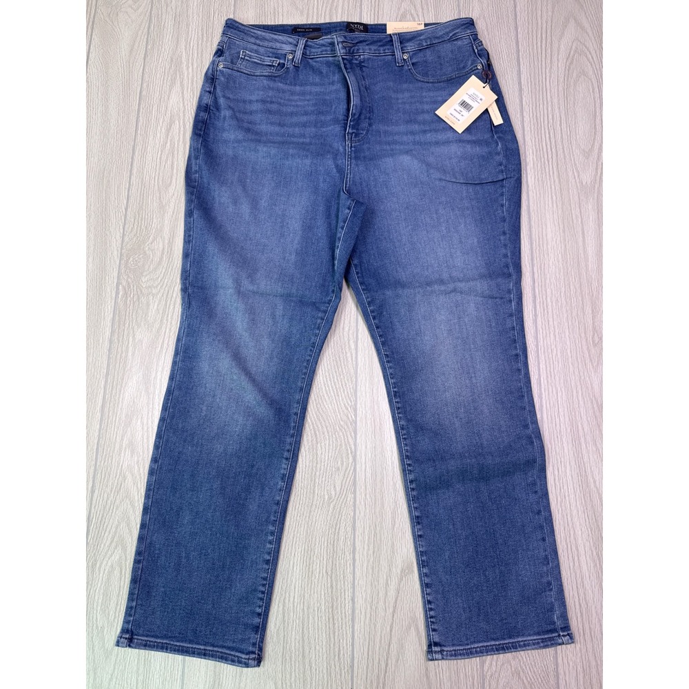 NYDJ Sheri Slim Straight High Rise Jeans Stunning Blue 18P New With‎ Tags